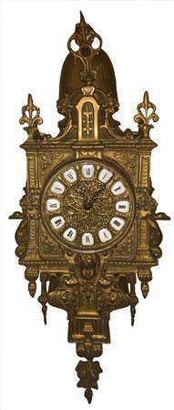 Orologio da muro, XX Secolo, Francia. In bronzo dorato, con numeri in...