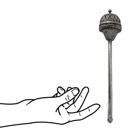 Aspersorio in argento, XVIII secolo. H cm 30, cm 160