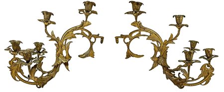 Coppia di applique in ottone dorato a 5 luci.XIX secolo