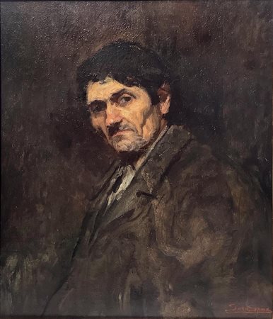Dipinto ad olio su tela raffigurante personaggio, Saro Spina (expertise ). Cm...
