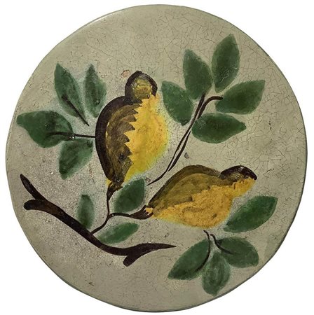 Medaglione in maiolica di Caltagirone, Sicilia, XX secolo. Ramo con i limoni....