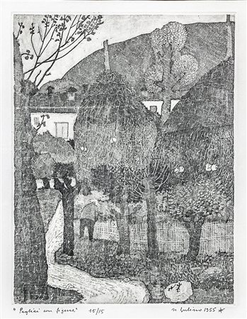 Incisione ad acquaforte raffigurante Pagliai con figura, 15/15, firmato in...