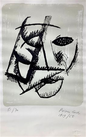 Litografia raffigurante volto umano, 51/70, firmato e datato in basso a...