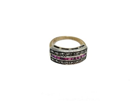 Anello oro basso arg rubini rosette dia