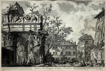 Incisione su rame all'acquaforte raffigurante, Veduta del Tempio di...