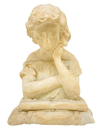 Scultura in marmo bianco raffigurante ragazza con libro, XIX secolo. H cm 17,...