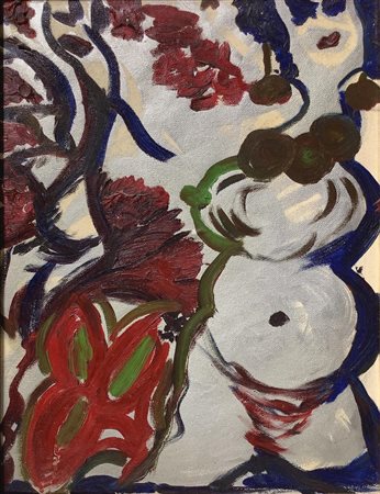 Tecnica mista su tela, titolo donna dâ€™argento, firmato sul retro Lina. Cm...