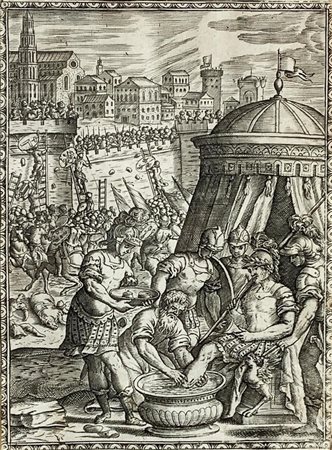 Incisione allâ€™acquaforte raffigurante scena della Gerusalemme Liberata mm...