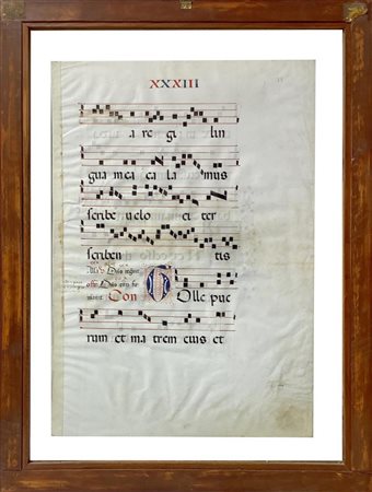 Foglio estratto da libro liturgico del XV secolo. Probabile parte di un canto...