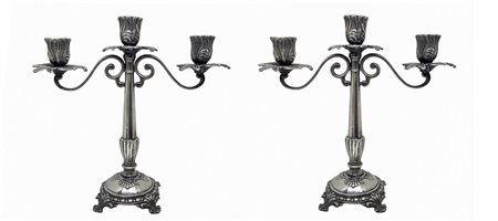 Coppia candelabri in sheffield. H cm 28x27