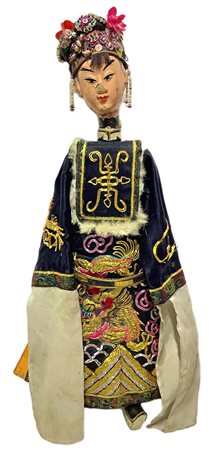 Marionetta orientale, Cina. Testa intercambiabile in terracotta e struttura...