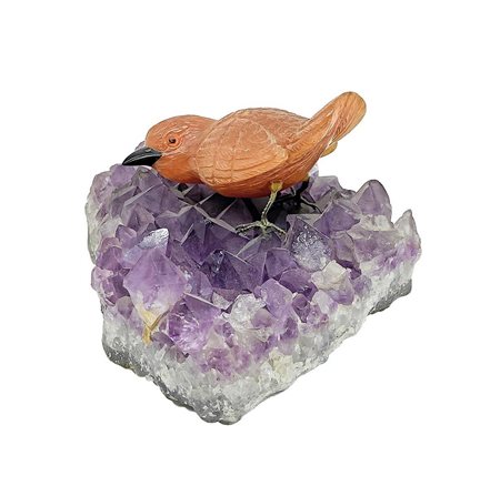 Statuetta in quarzo-ametista raffigurante volatile. H cm 8 x cm 12x9.