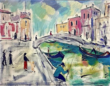 Olio su tela raffigurante canale Veneziano . Cm 40x50. In cornice 60x70