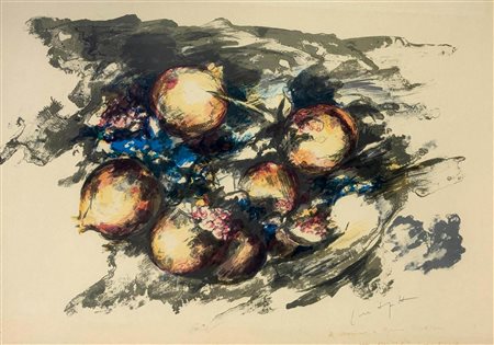 Litografia su carta di Contraffatto, prova dâ€™autore raffigurante melograni...