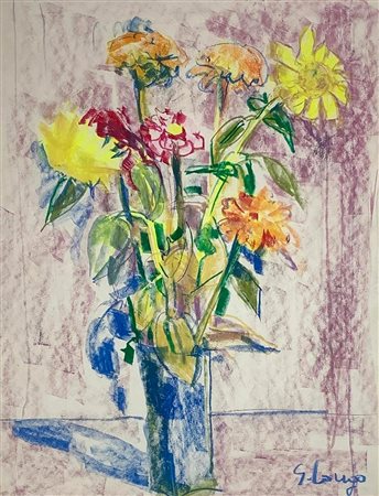 Pastello su cartoncino raffigurante Natura morta di fiori, firmato in basso a...