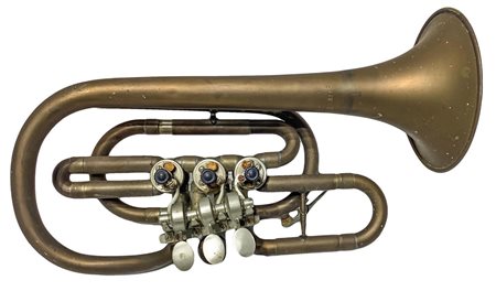 Antica tromba in ottone a tre pistoni. Da revisionare