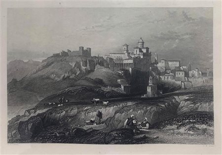 Incisione ad acquaforte raffigurante La cittÃ e il convento di Piazza...