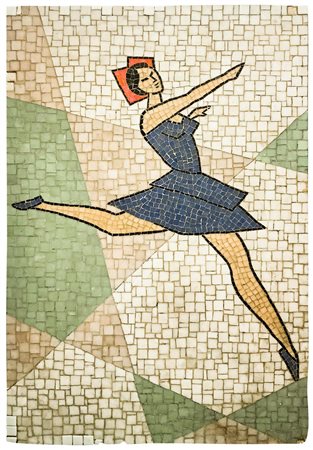 Produzione italiana. Pannello in mosaico di tessere di vetro policrome...