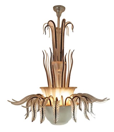 Lampadario in vetro lattimo e diffusore in vetro pulegoso, nero e bianco.