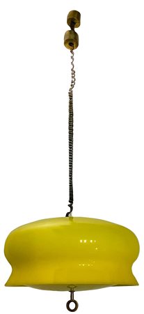 Produzione Kartell, anni â€™70. Lampadario in rotaflex colore giallo con...