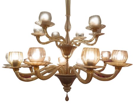 Lampadario nello stile Venini color pagliesco.