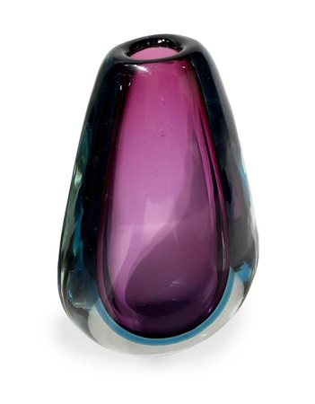 Seguso, Murano, disegno Flavio Poli, vaso in vetro trasparente con...