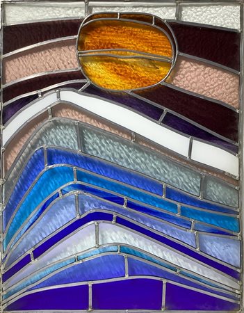 Vetrata a piombo con vetri cattedrale. H cm 91x67