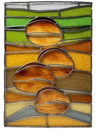 Vetrata a piombo con vetri cattedrale. cm 91x67