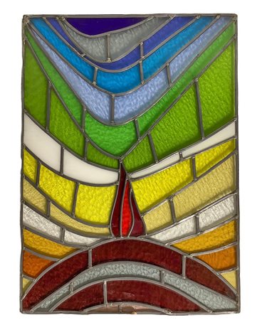 Vetrata a piombo con vetri cattedrale. H cm 91x67