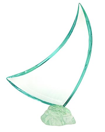 Scultura in vetro verde nilo raffigurante Vela, produzione Fontana Arte...