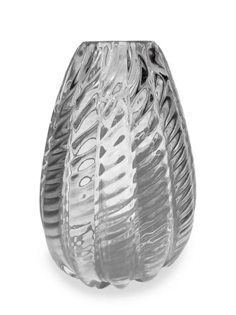 Vaso in vetro trasparente superficie con lavorazione costolata e cordonata,...