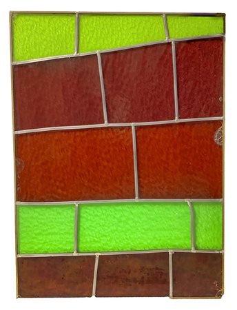 Vetrata a piombo con vetri cattedrale decorata. H cm 91x67