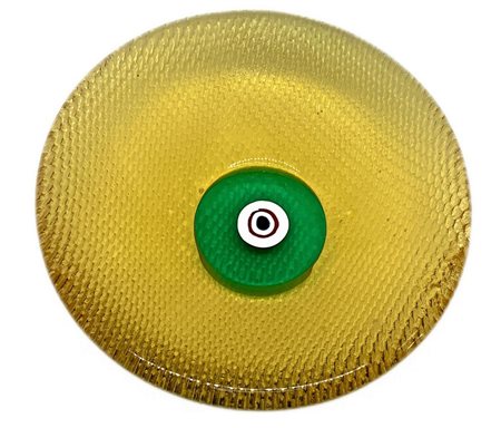 Piccolo piatto in vetro di Murano color pagliesco, con murrina. Diametro cm 11