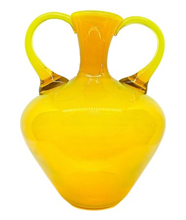 Vaso soliflore a balaustra biansata nei toni del giallo. Cm 23x19