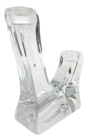 Candelabro in cristallo pesante di gusto informale, firmato Cristal G.B....