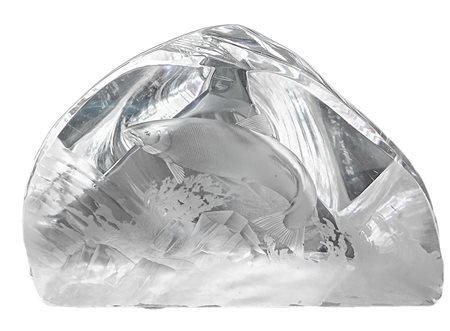 Blocco di cristallo fermacarte con superficie molata e scalpellata, sul...