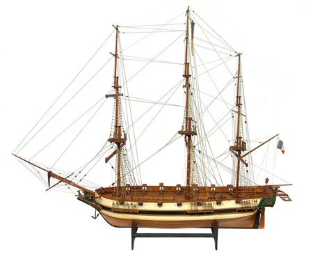 Modello di vascello a 3 alberi. H cm 80, lunghezza cm 80.