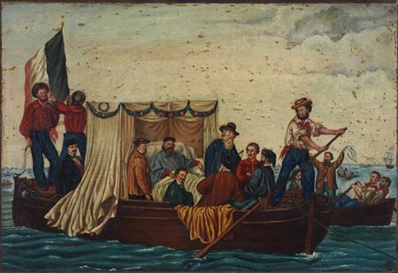 Scuola del XIX secolo GARIBALDI olio su carta applicata su tela, cm 37x54...