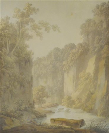 Robert Freebairn VEDUTA DEL LAGO DI LUCERNA Gouache e tempera su carta, cm...