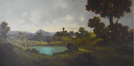 Scuola Italiana di inizi XX secolo VEDUTA olio su tela, cm 58x118