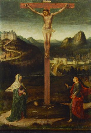 Scuola fiamminga della fine del secolo XVI CROCIFISSIONE olio su tavola...