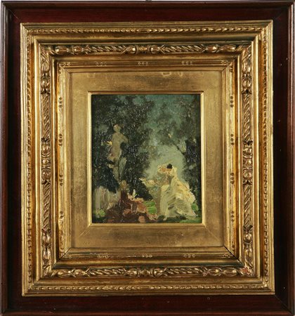 CIARDI EMMA (1879 - 1933) Giardino con personaggi in costumi settecenteschi....