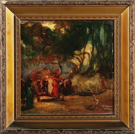 RIVAROLI GIUSEPPE (1885 - 1943) Festa campestre. Olio su tavola. Cm 32x31....