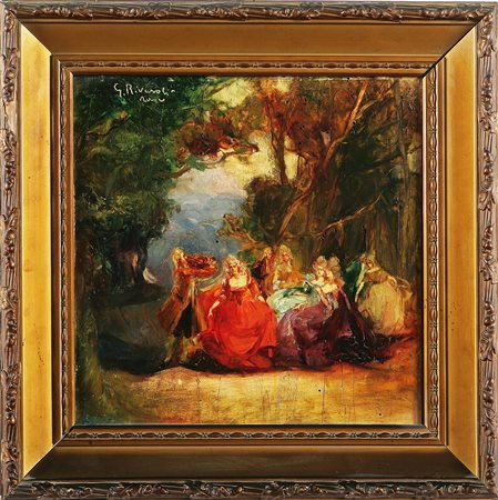 RIVAROLI GIUSEPPE (1885 - 1943) Festa campestre. Olio su tavola. Cm 32,5x31....