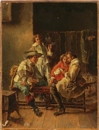 ARTISTA DEL XIX SECOLO Giocatori di carte. Olio su tela. Cm 34,5x26,5.