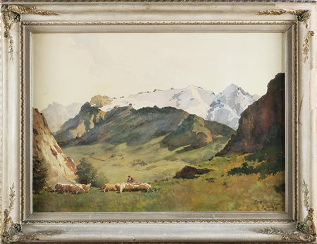 CRAFFONARA AURELIO (1875 - 1945) Paesaggio montano. 1942 Acquerello su...