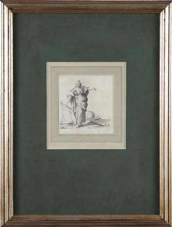 ARTISTA DEL XVIII SECOLO Allegoria della geografia. Matita su carta. Cm...