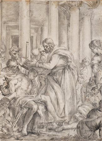 ARTISTA DEL XVIII SECOLO Gesù guarisce gli appestati. Matita su carta. Cm...
