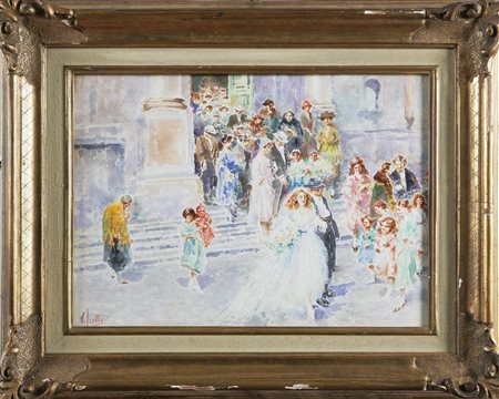 IROLLI VINCENZO (1860 - 1942) Matrimonio. Acquerello. Cm 31x42. Firma in...