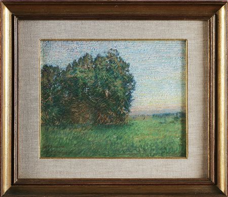 BOSIO GIANBATTISTA (1873 - 1946) Campagna e alberi. pastelli su cartone. Cm...